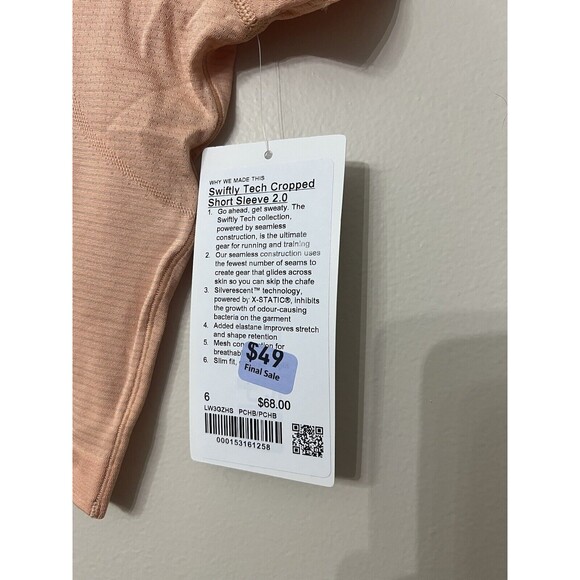 Luluemon Women's Size 6 Swiftly Tech Cropped Short-Sleeve Shirt 2.0 PCHB  NWT - Picture 5 of 5